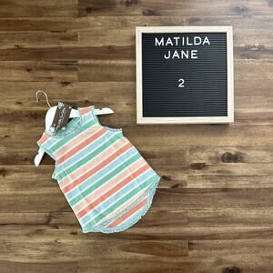 NWT Matilda Jane Enchanted Garden Marble Falls Knit Striped Green Blue Tank Top
